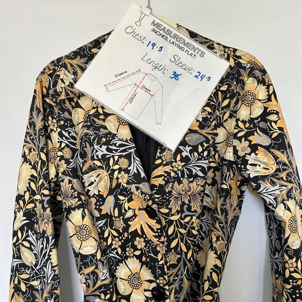 Sigrid Olsen Black and Yellow Floral Print Trench Coat - Picture 10 of 11